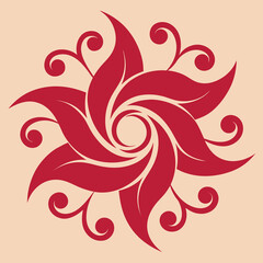 Poster - Elegant decorative floral mandala design with swirling leafy petals and decorative curves