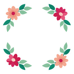 Poster - Elegant floral frame design with pink and peach flowers and green leaves