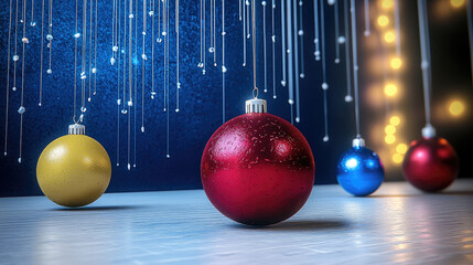 Poster - Colorful Christmas ornament ball decoration festive holiday celebration with sparkling lights background