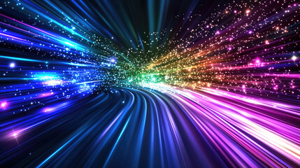 Poster - Colorful light tunnel with sparkling stars, abstract motion, innovation journey, futuristic, vibrant, energy