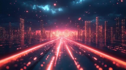 Poster - Futuristic Neon Lights and Digital Cityscape with Colorful Data Streams