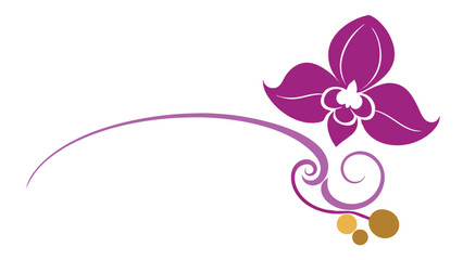 Poster - Elegant purple orchid floral design with decorative swirls and transparent background