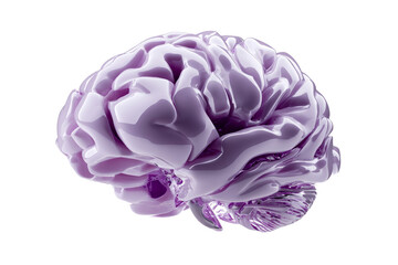 Unique purple brain sculpture with transparent background