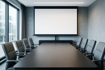 Aufkleber - Modern empty conference room with large blank screen and sleek furniture in contemporary office interior with natural light and clean design concept.