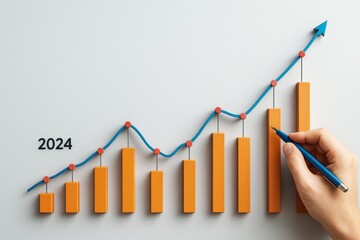 Poster - Business growth chart with upward trend and 2024 forecast on light background, showing creative data analysis and financial success concept.