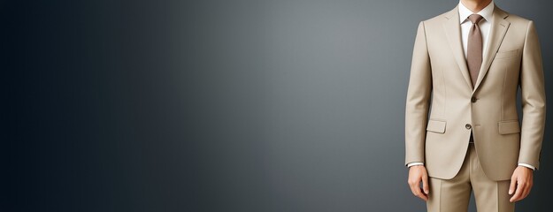 Poster - Businessman in beige suit standing against gradient background with copy space for corporate design, banner, or poster promotion template.