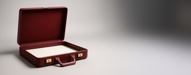 Poster - Open red leather briefcase on clean gradient background with copy space for business or promotion concept mockup template design.