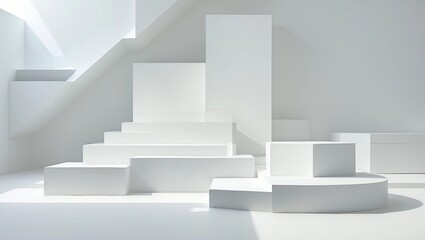 Leinwandbilder - Mockup podium for product presentation, blue background, 3d render, 3d illustration