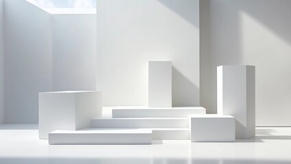 Leinwandbilder - Mockup podium for product presentation, blue background, 3d render, 3d illustration