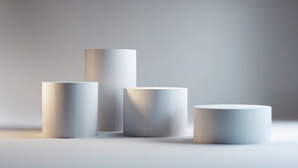 Leinwandbilder - Modern podium or pedestal display with platform concept on white background. Blank shelf stand for showing product. 3D rendering