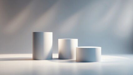 Leinwandbilder - Modern podium or pedestal display with platform concept on white background. Blank shelf stand for showing product. 3D rendering
