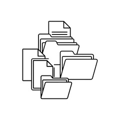 Leinwandbilder - A line art image of stacked open folders and loose papers creating an organized yet full appearance
