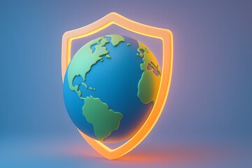 Poster - Globe with Shield Symbolizing Protection and Security in Digital Era