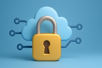 Poster - Cloud Security Concept with Padlock and Digital Connectivity Elements