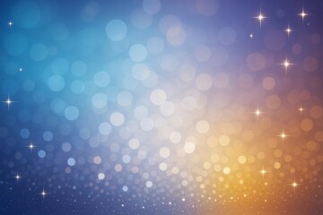 Poster - Magical bokeh background with glowing light orbs and stars on a gradient blue to gold backdrop, representing a festive dreamy concept.