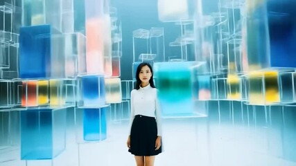 Poster - Creative Digital Art Installation With Colorful 3D Cubes Generative AI
