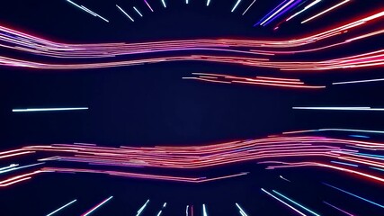 Poster - Vibrant neon lights pulsing dynamically across dark background, creating immersive light show with streaking illuminated lines and mesmerizing color gradients