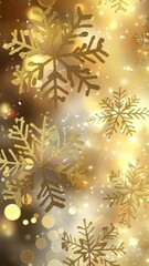 Poster - Delicate golden snowflakes falling softly against warm, sparkling illumination, generating enchanting festive ambiance with luxurious glimmering elegance
