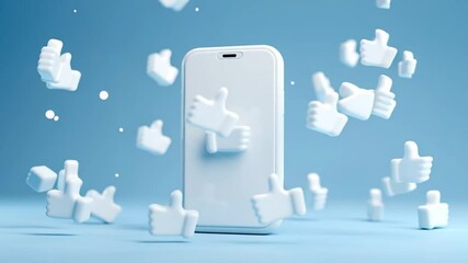 Poster - Modern Smartphone Surrounded by Floating Like Icons in Blue Background Generative AI