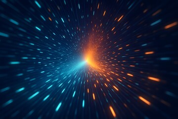 Poster - Vibrant Energy Flow of Blue and Orange Light Particles in Motion
