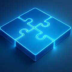 Aufkleber - Neon Puzzle Pieces with Glowing Edges on Dark Background