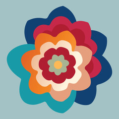 Poster - Stylized geometric floral illustration with layered petals in bold and vivid color palette
