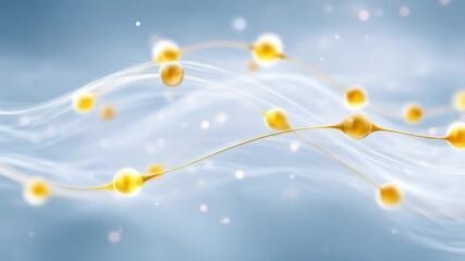 Poster - Abstract waves and lines with yellow sphere cells. Biological or medical science information data visualization footage.
