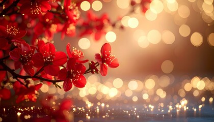 Poster - red flowers on bokeh light background