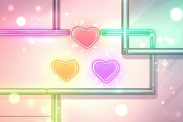 Fototapete - Colorful hearts connected by glowing pipes in a digital background design