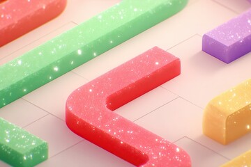 Fototapete - Colorful geometric shapes create a vibrant abstract design with sparkling effects in a contemporary layout