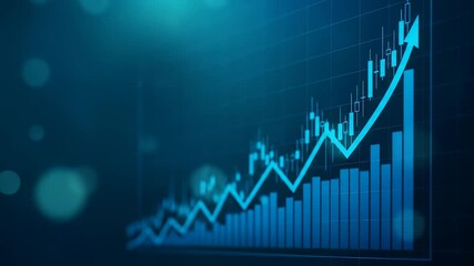 Poster - Stock market candlesticks and upward financial graph. Business growth chart with rising trend line. Digital data visualization footage.