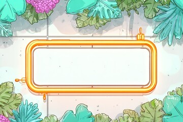 Poster - Bright neon sign surrounded by tropical leaves and colorful grapes in a vibrant garden setting