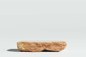 Fototapete - Brown stone product display podium on a white background. 3D rendering