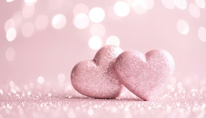 Poster - pink hearts on a pink bokeh background with copy space
