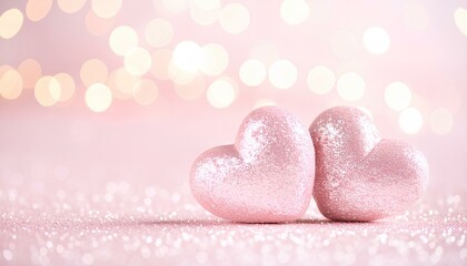Poster - pink hearts on a pink bokeh background with copy space