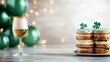 © Larisa AI - A beautiful display of festive desserts and a sparkling drink, showcasing delightful pastries topped with shamrocks, ideal for holiday celebrations and parties.