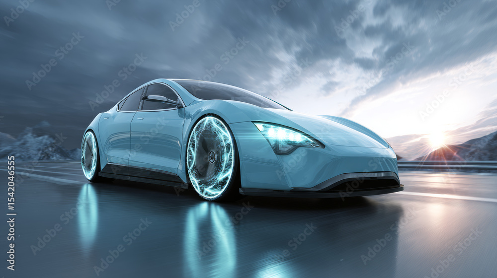 Abstract electric cars In the illustration, electric cars are powered ...