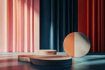 Poster - 3D Render colorful minimalist podiums on vibrant background designed with generative AI
