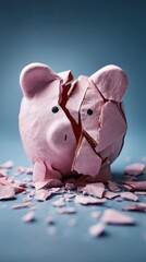 Poster - origami piggy bank half torn apart representing self-sabotaging budget behavior conceptual image side copy space