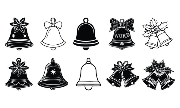 Christmas Bell Line, Solid, Flat and Colour Vector Icon. Editable Stroke. Pixel Perfect. For Mobile and Web.