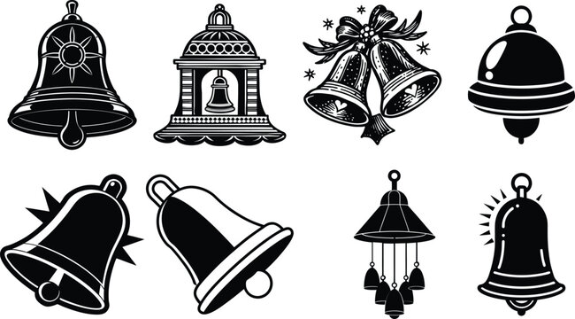 Christmas Bell Line, Solid, Flat and Colour Vector Icon. Editable Stroke. Pixel Perfect. For Mobile and Web.