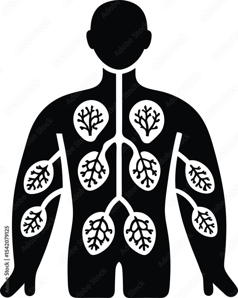 Lymphatic System Diagram: Human Body Silhouette, Lymph Nodes Anatomy ...