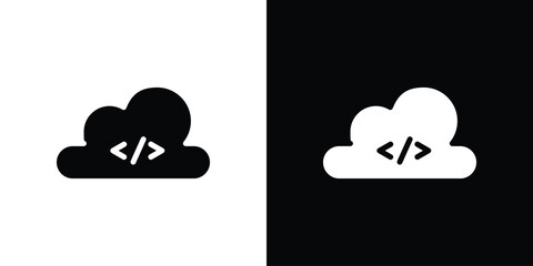 Cloud code icon black silhouette for web, and mobile app