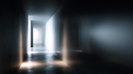 Aufkleber - Foggy Abstract Corridor Leads Into Darkness With Hints of Light Shining Through