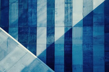 Poster - Geometric Blues: Abstract architecture with shadows and blue concrete textures