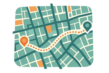 Poster - Map illustrating a journey from one point to another in a city with roads and landmarks clearly defined