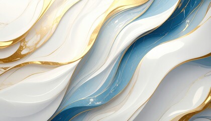 Poster - Elegant swirling waves of blue and gold abstract artwork modern design digital art smooth textures minimalist concept