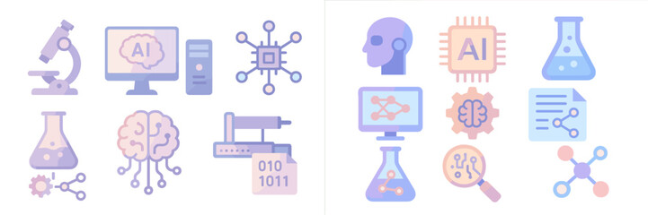 Poster - Digital icons representing artificial intelligence, technology, and scientific research in a modern design