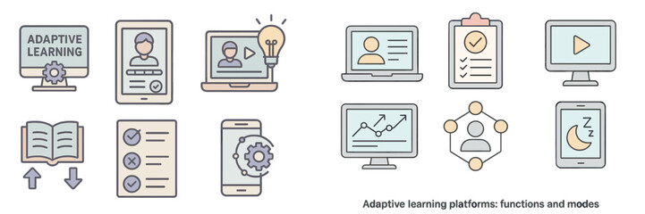 Aufkleber - Exploring features and modes of adaptive learning platforms through digital icons and graphics