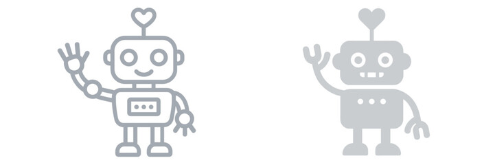 Poster - Friendly robots waving and expressing joy in a minimalist design